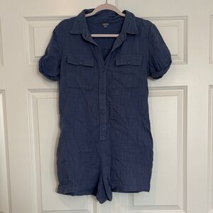 Aerie Blue Button-Up Gauze Romper